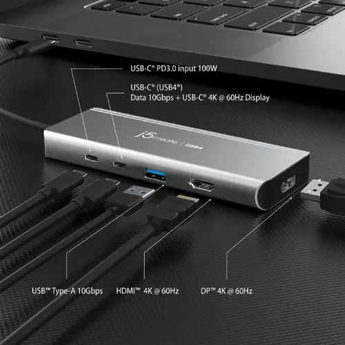 5-портов хъб j5create JCD401 USB4 Dual 4K Multi-port USB-C, 4K HDMI - image 3