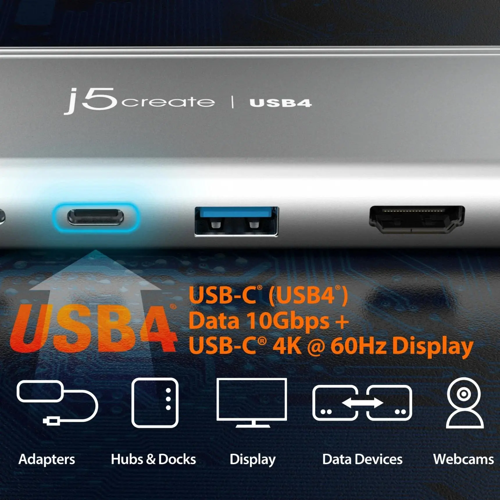 5-портов хъб j5create JCD401 USB4 Dual 4K Multi-port USB-C, 4K HDMI - image 4