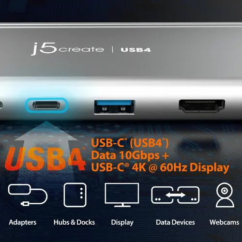 5-портов хъб j5create JCD401 USB4 Dual 4K Multi-port USB-C, 4K HDMI - image 4