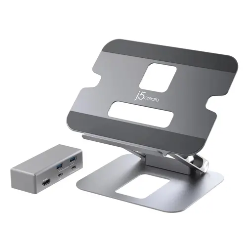 Поставка за лаптоп с докинг станция j5create JTS327, до 16", USB-C, 4K - image 1