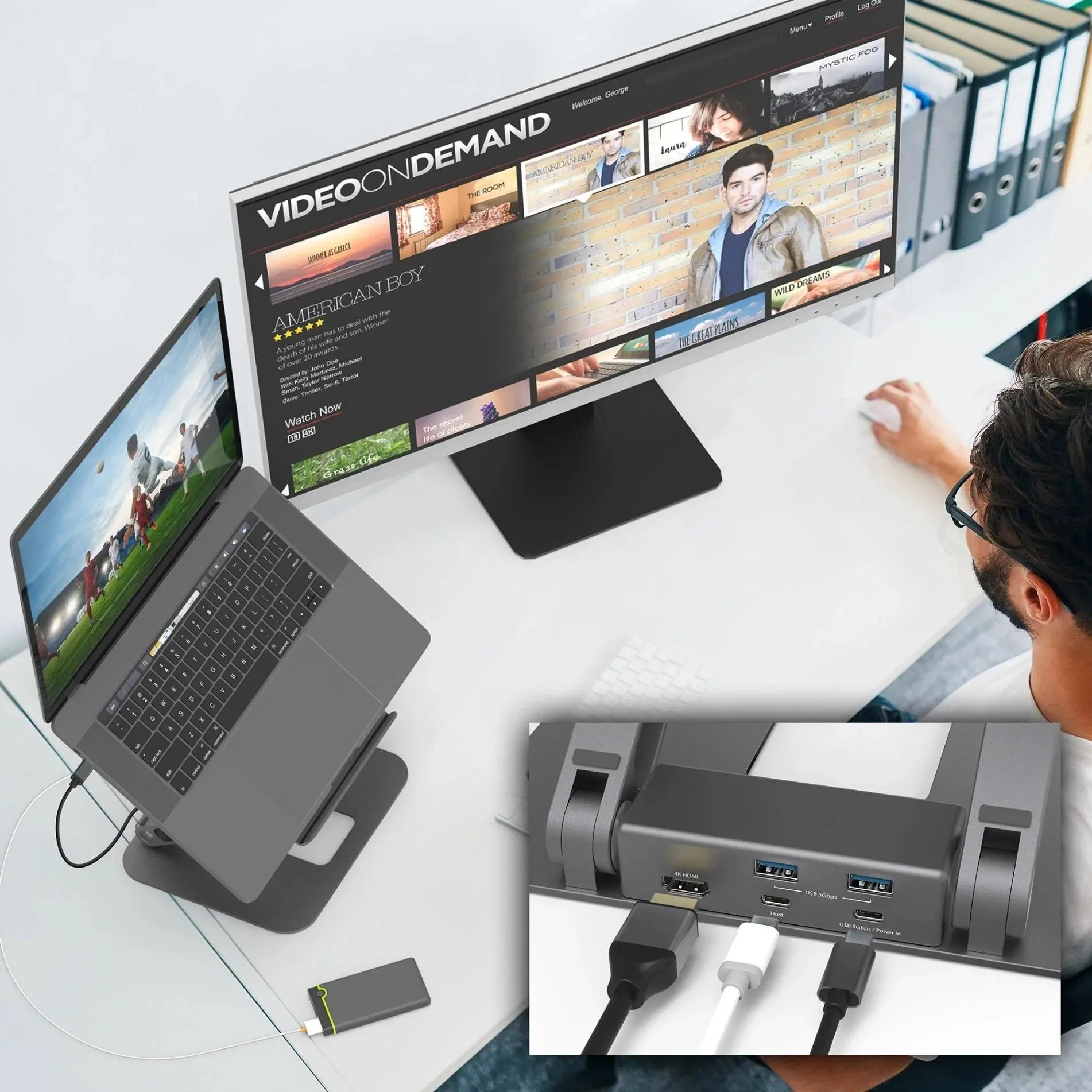Поставка за лаптоп с докинг станция j5create JTS327, до 16", USB-C, 4K - image 3