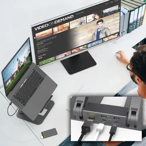 Поставка за лаптоп с докинг станция j5create JTS327, до 16", USB-C, 4K - image 3