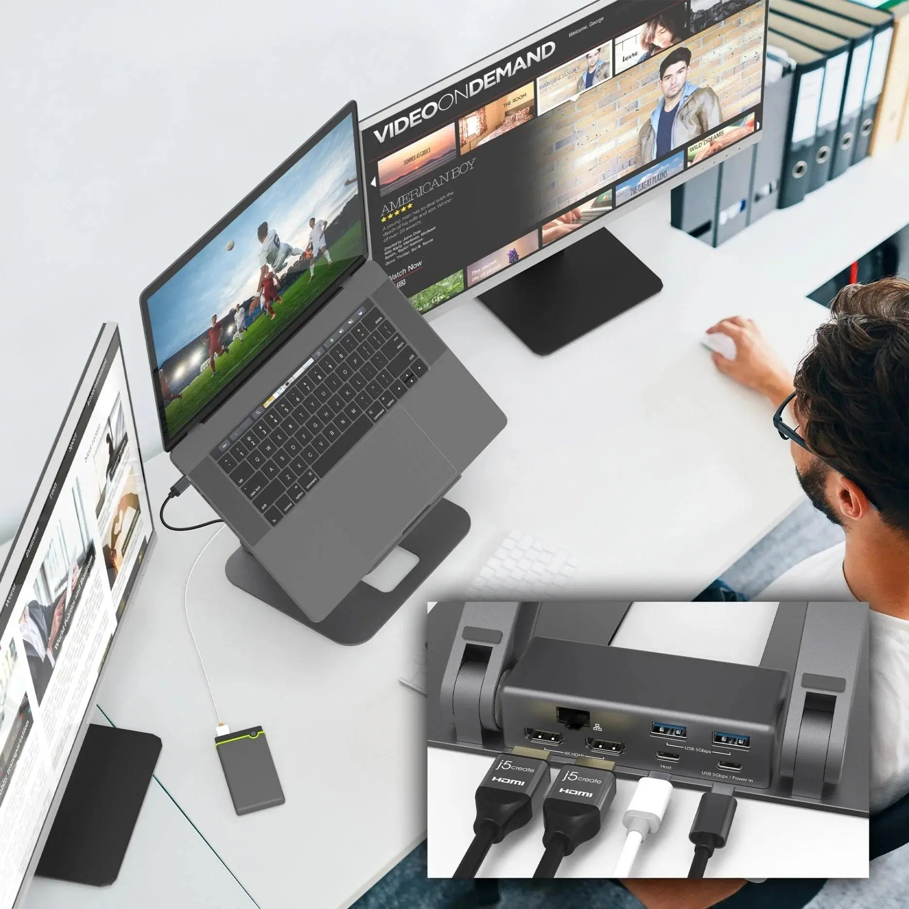 Βάση για laptop με docking station j5create JTS427, έως 16", USB-C, HDMI, 4K - image 3