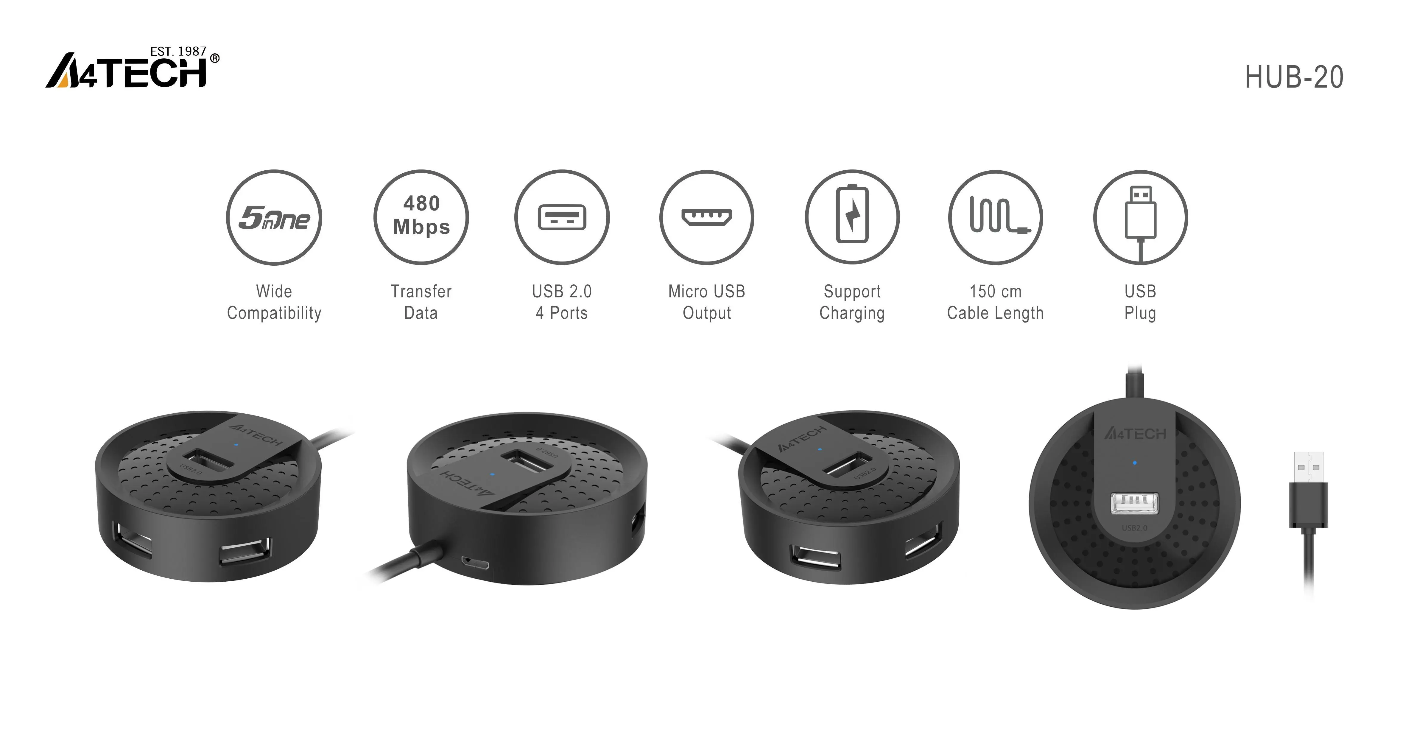 Hub USB A4tech HUB-20, 4 porturi, USB 2.0 - image 3