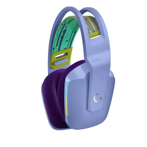 Слушалки, Logitech G733 Wireless Headset, Lightsync RGB, Lightspeed Wireless, PRO-G 40 mm Drivers, DTS Headphone:X 2.0 Surround, Blue Voice Microphone, 278 g, Lilac - image 1