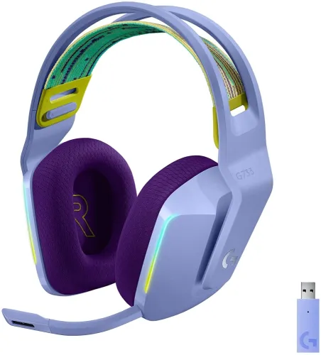 Слушалки, Logitech G733 Wireless Headset, Lightsync RGB, Lightspeed Wireless, PRO-G 40 mm Drivers, DTS Headphone:X 2.0 Surround, Blue Voice Microphone, 278 g, Lilac