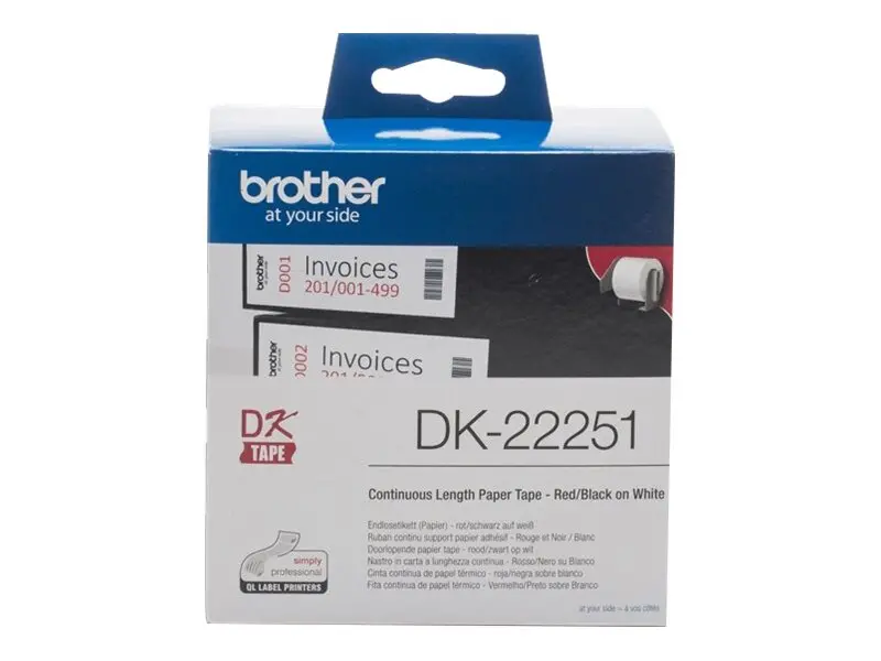Consumabil, Brother DK-22251 rolă, bandă de hârtie continuă negru și roșu pe alb, 62mm x 15.24m