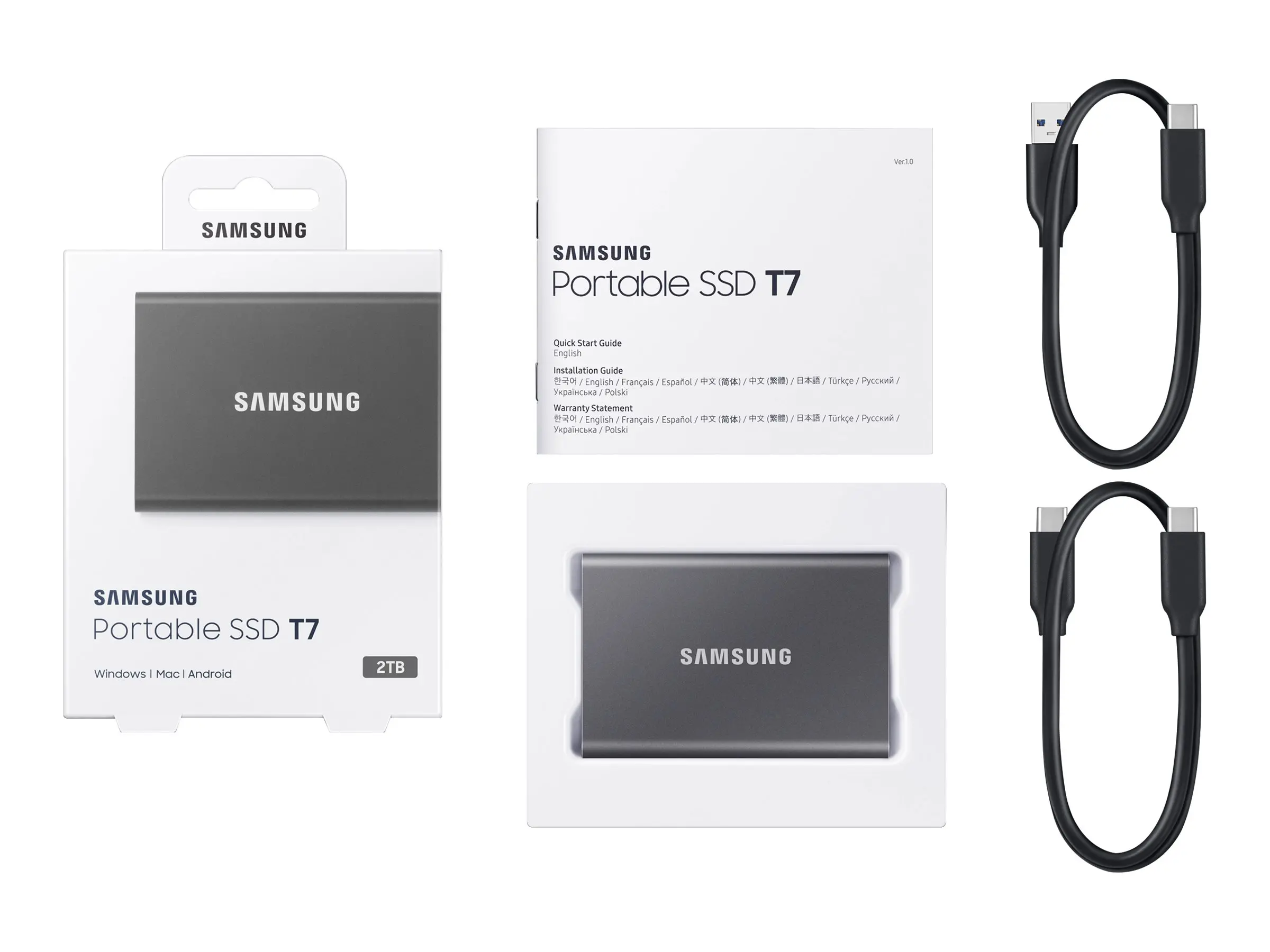 Твърд диск, Samsung Portable SSD T7 2TB, USB 3.2, Read 1050 MB/s Write 1000 MB/s, Titan Gray