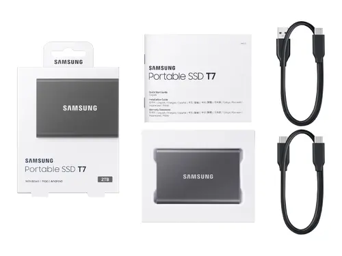 Σκληρός δίσκος, Samsung Portable SSD T7 2TB, USB 3.2, Ανάγνωση 1050 MB/s Εγγραφή 1000 MB/s, Γκρι Titan - 1