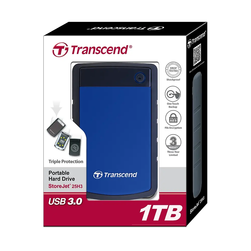 Твърд диск, Transcend 1TB, 2.5" Portable HDD, StoreJet H3, Blue, Anti-shock - image 3