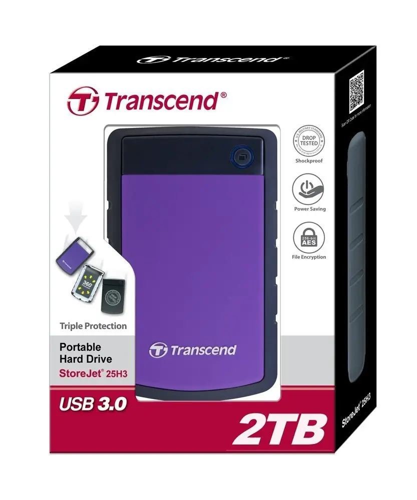 Σκληρός δίσκος, Transcend 2TB, 2.5" Portable HDD, StoreJet H3, Μωβ, Anti-shock - image 2