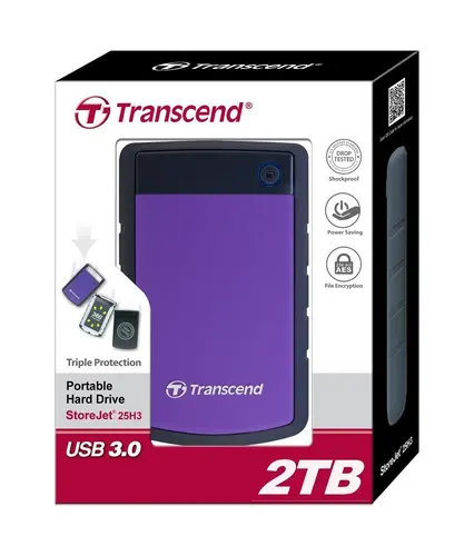 Твърд диск, Transcend 2TB, 2.5" Portable HDD, StoreJet H3, Purple, Anti-shock - image 2