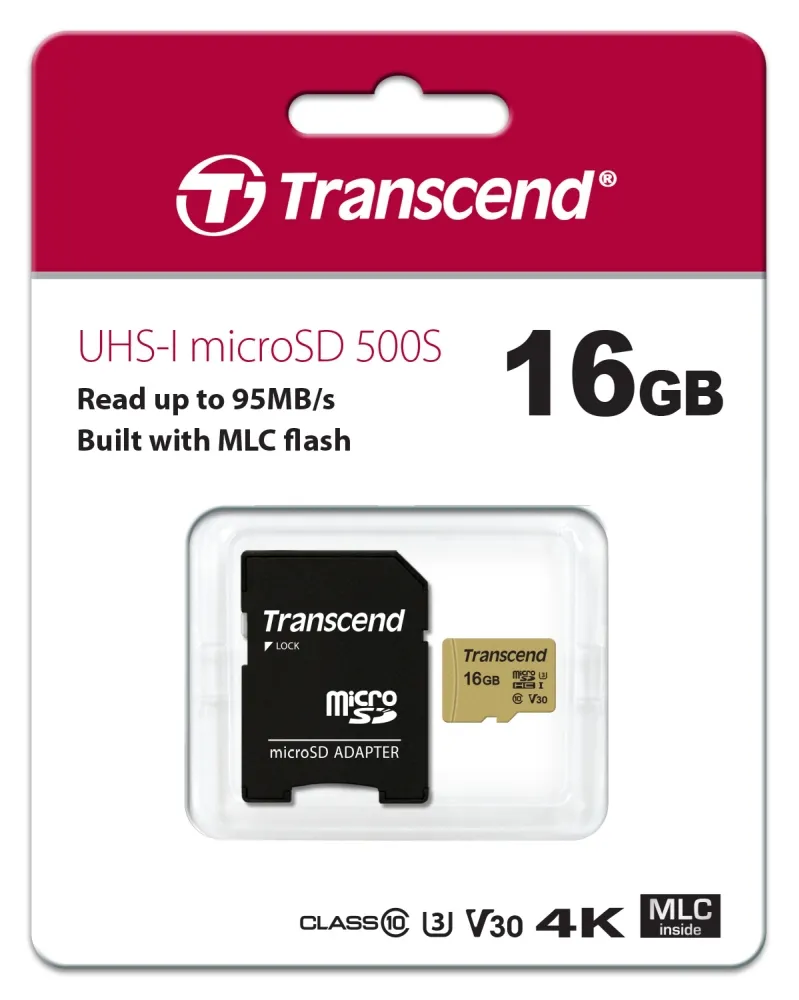 Памет, Transcend 16GB micro SD UHS-I U3 (with adapter), MLC - image 1