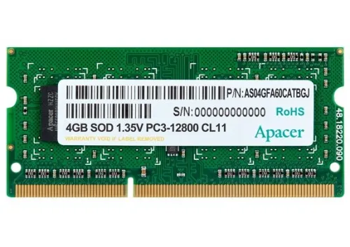 Памет, Apacer 4GB Notebook Memory - DDR3 SODIMM 512x 8, Low Voltage 1.35V PC12800 @ 1600MHz