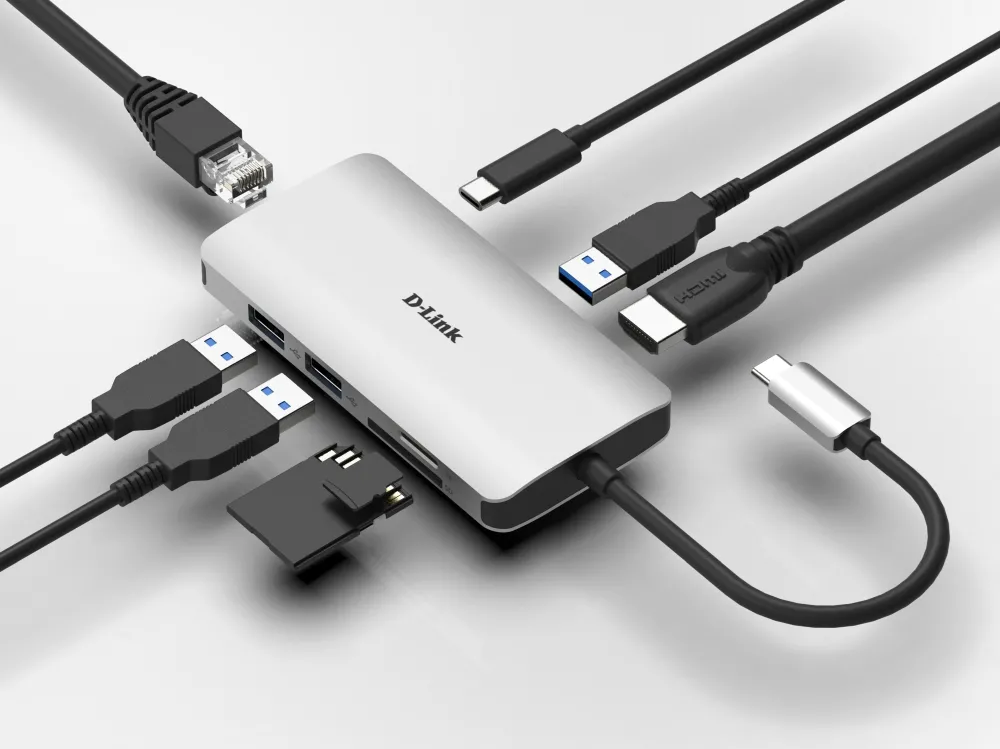 USB хъб, D-Link 8-in-1 USB-C Hub with HDMI/Ethernet/Card Reader/Power Delivery - image 2