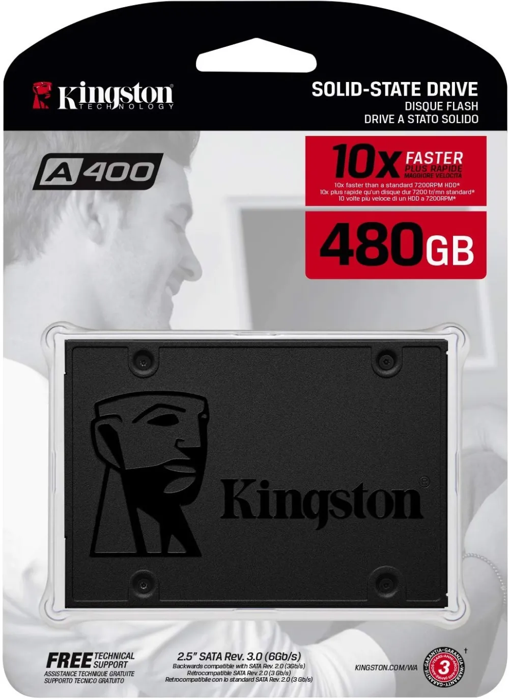 Твърд диск, Kingston A400 2.5 480GB SATA SSD