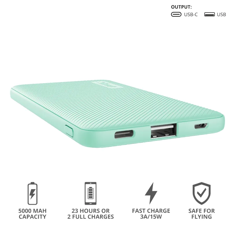 Външна батерия, TRUST Primo Fast Ultra-thin Powerbank 5000 mAh Mint - image 5