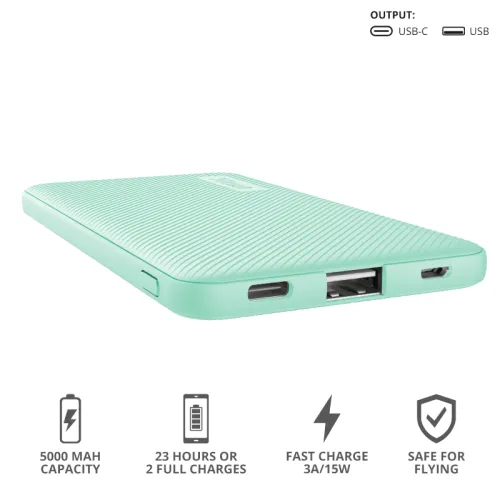 Външна батерия, TRUST Primo Fast Ultra-thin Powerbank 5000 mAh Mint - image 5