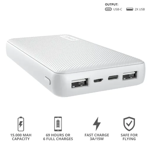 Външна батерия, TRUST Primo Fast Powerbank 15000 mAh White - image 5