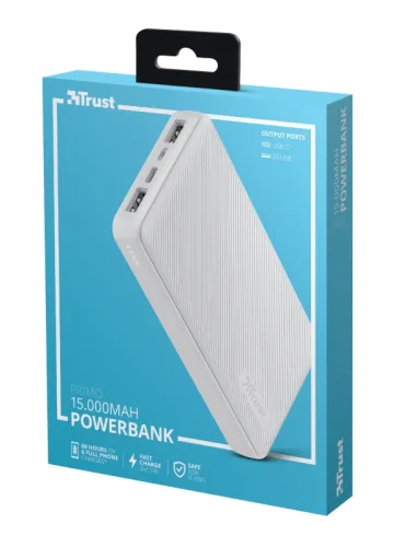 Външна батерия, TRUST Primo Fast Powerbank 15000 mAh White - image 6