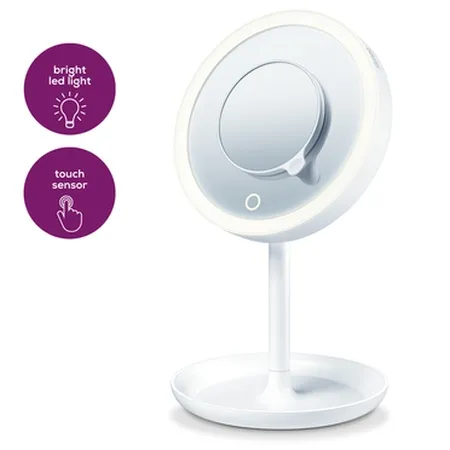 Козметично огледало, Beurer BS 45 illuminated cosmetics mirror,LED light, Touch sensor, 5x magnification,dimmer function,storage tray