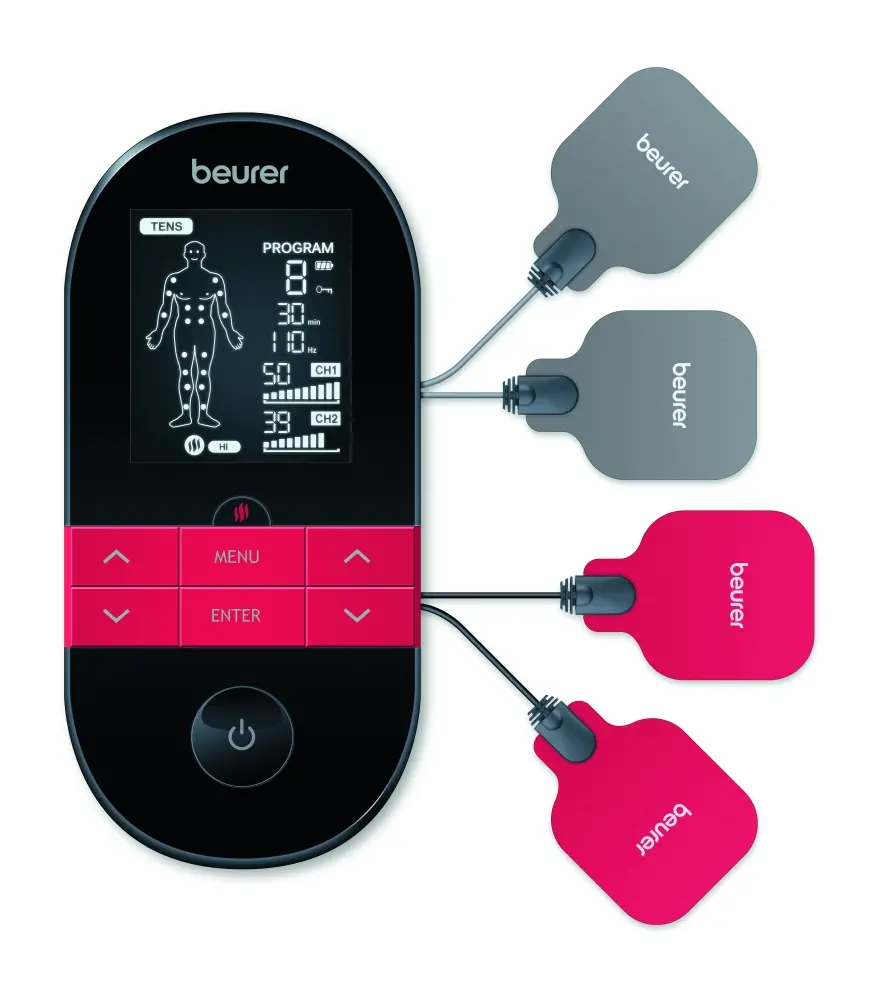 Aparat de masaj, Beurer EM 59 Digital TENS/EMS device cu funcție de încălzire, terapie împotriva durerii, stimulare musculară, funcție de încălzire