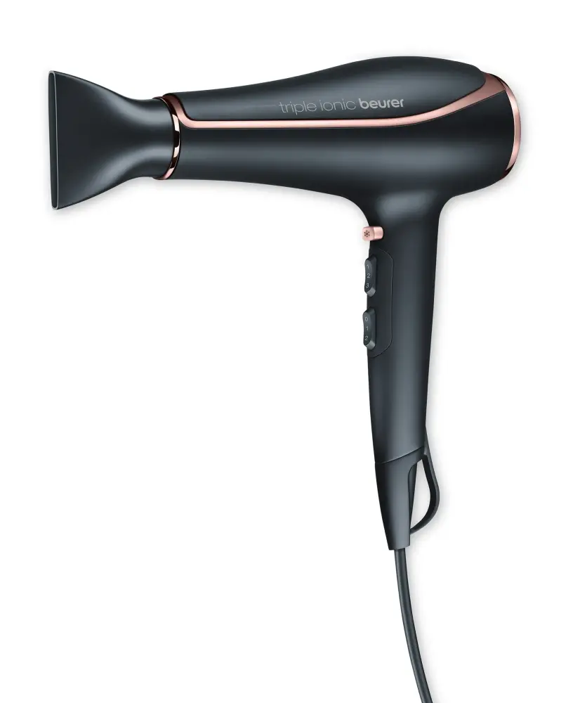 Uscător de păr, Beurer HC 80 Hair dryer, 2 200 W, funcție ionică triplă, motor profesional AC, 2 duze, 3 setări de căldură, 2 setări de suflare, aer