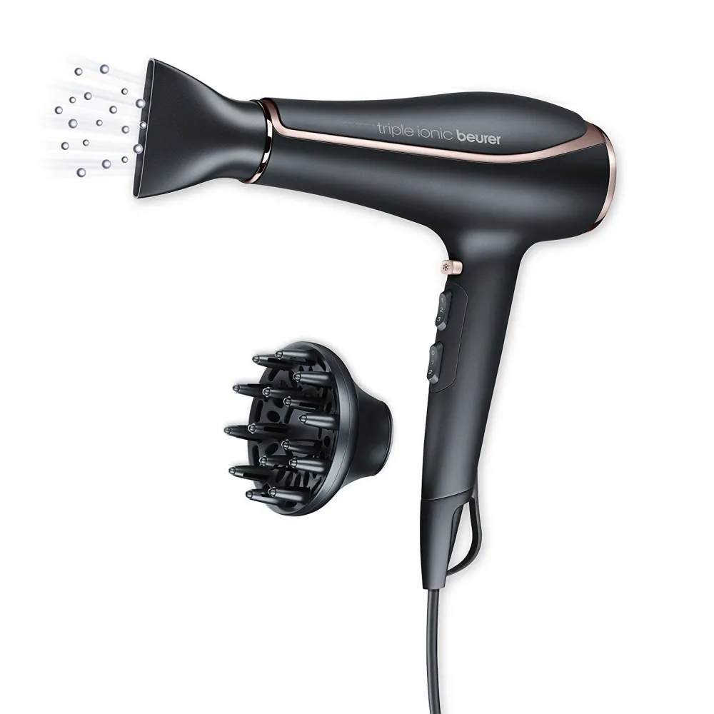 Сешоар, Beurer HC 80 Hair dryer, 2 200 W, triple ionic function, professional AC motor, 2 attachments, 3 heat settings,2 blower settings, cold air, overheating protection 