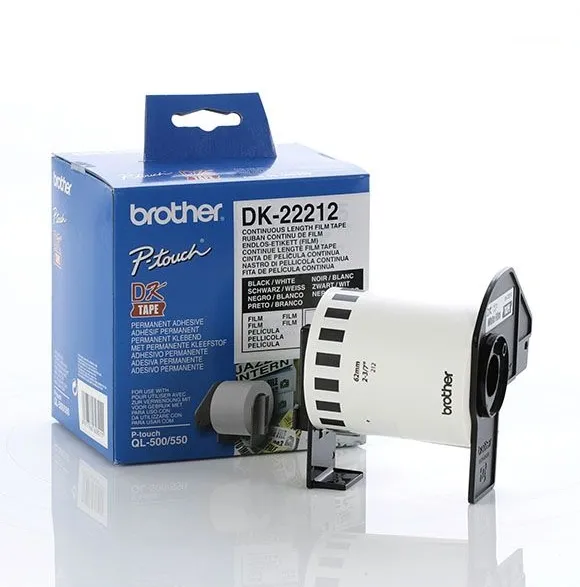 Консуматив, Brother DK-22212 White Continuous Length Film Tape 62mm x 15.24m, Black on White