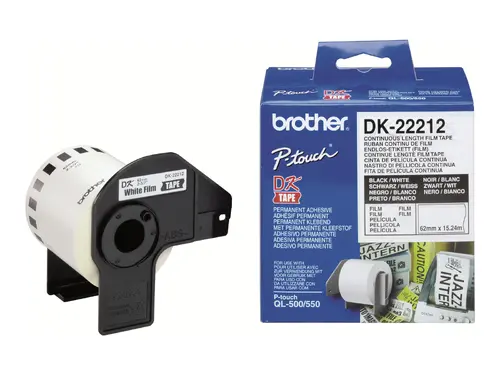 Консуматив, Brother DK-22212 White Continuous Length Film Tape 62mm x 15.24m, Black on White - image 4