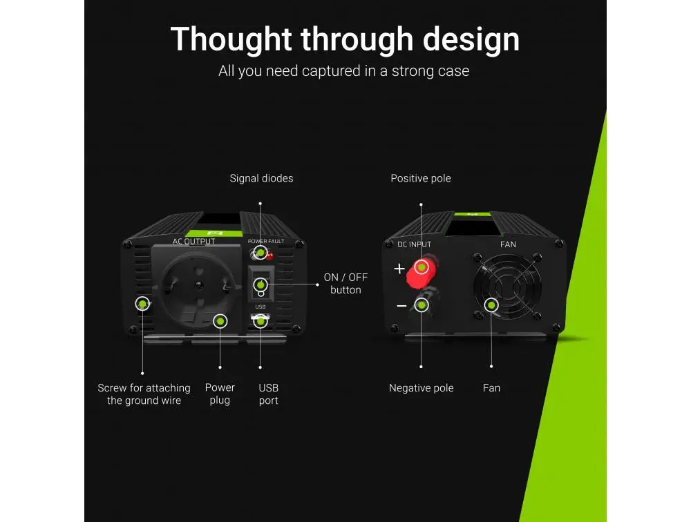 Inverter GREEN CELL, 12/220V, DC/AC 1000W/2000W, Τροποποιημένο ημίτονο - image 2