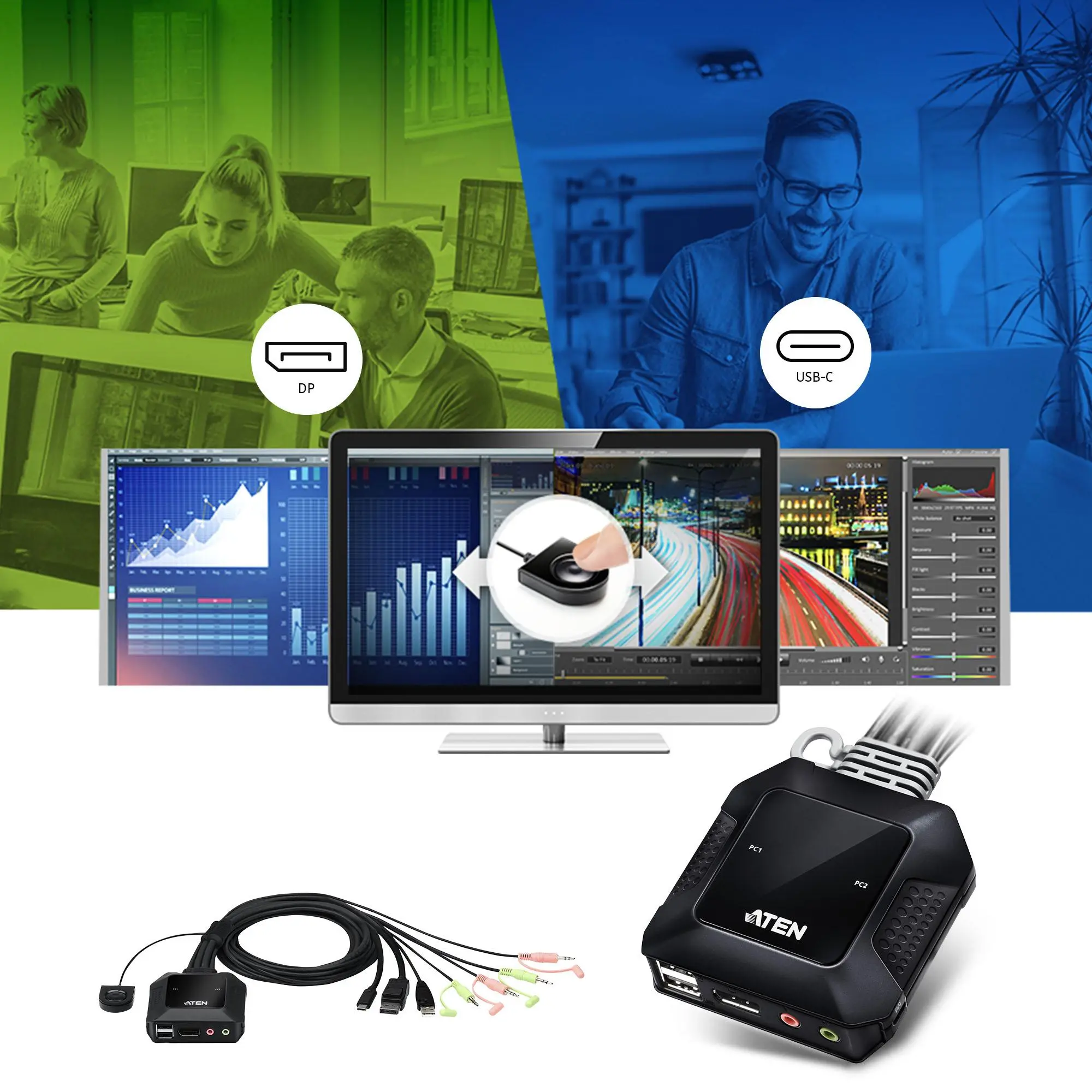 Comutator KVM ATEN CS52DP, cu două porturi USB-C DisplayPort - image 3