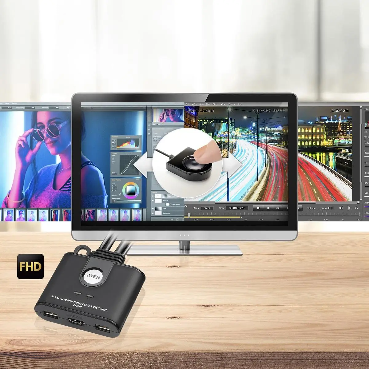 Διακόπτης KVM ATEN CS22HF, διπλής θύρας USB HDMI - image 3