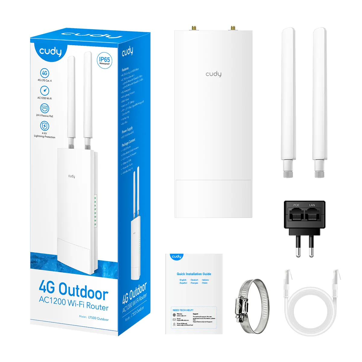 Безжичен рутер Cudy LT500 Outdoor, AC1200, 4G, LTE CAT 4, 2.4/5 GHz, 300 - 867 Mbps за външна употреба - image 3