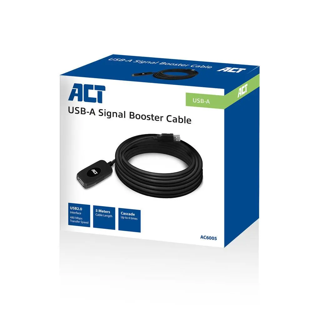 Кабел ACT AC6005 USB-A мъжко - женско, 5.0 м - image 3