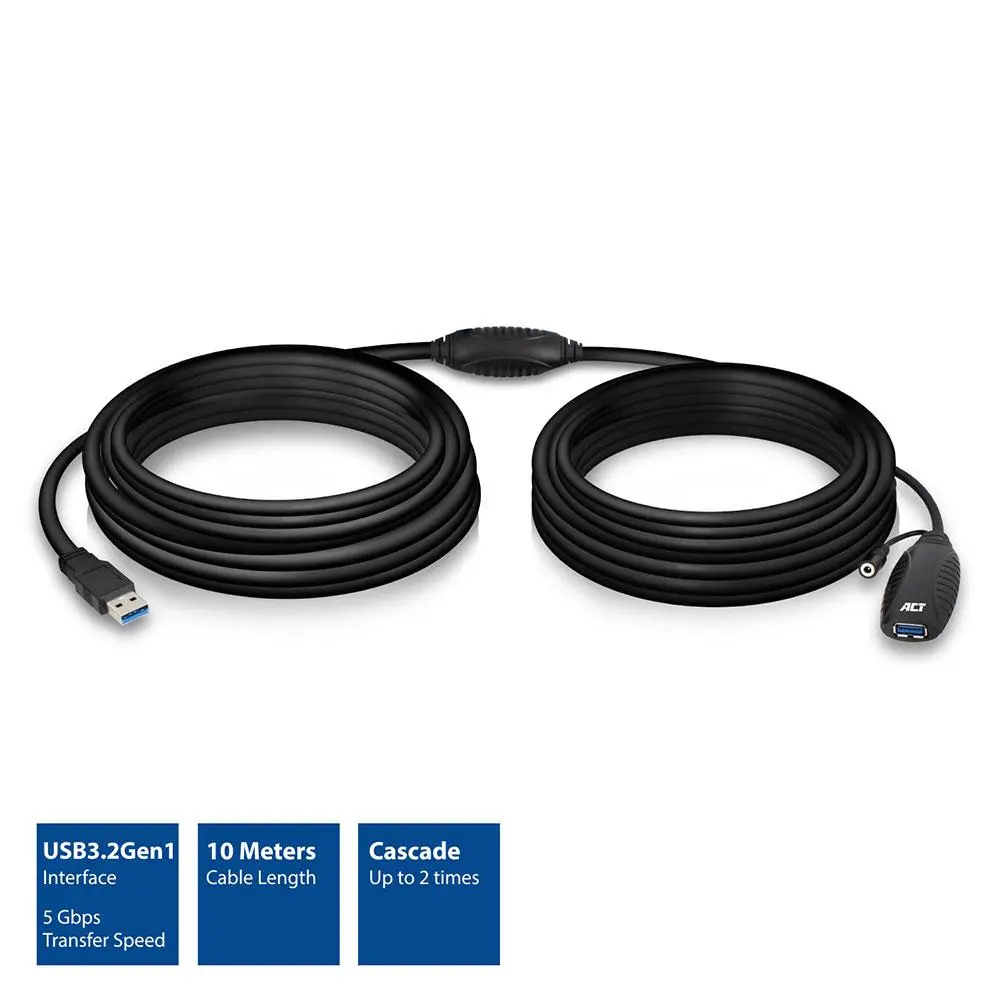 Кабел ACT AC6110, USB-A мъжко - женско, 10 м - image 1