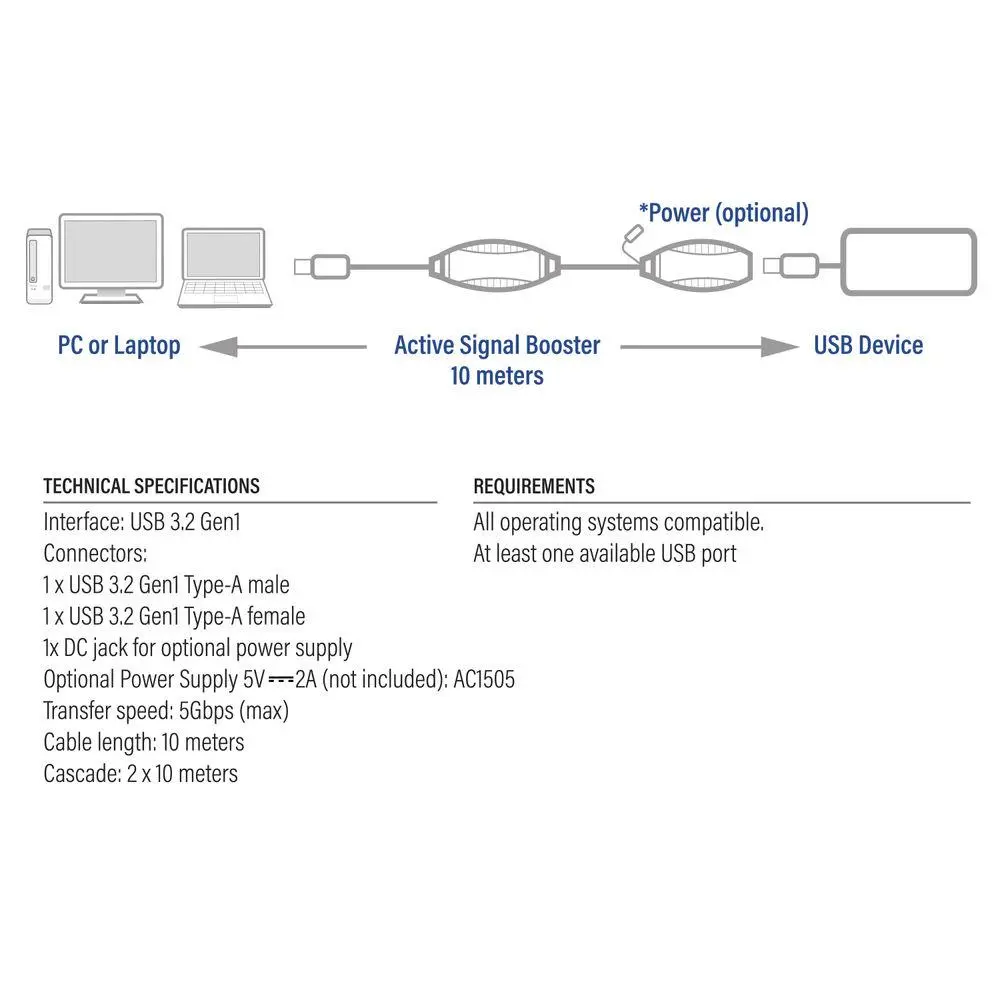 Кабел ACT AC6110, USB-A мъжко - женско, 10 м - image 6
