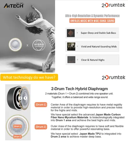 Блутут слушалки-тапи A4tech B27 2Drumtek, Розови - image 6