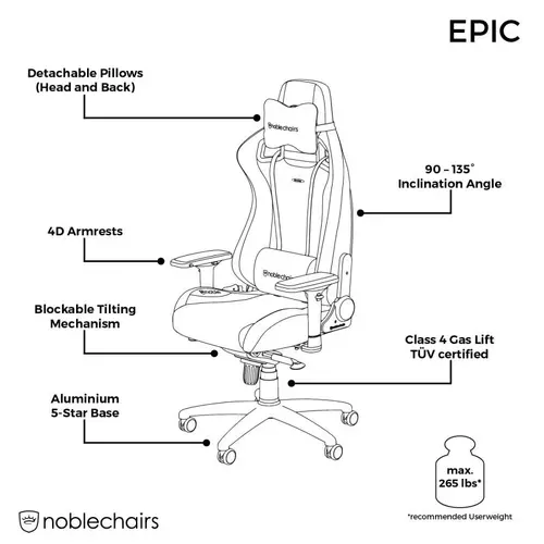 Геймърски стол noblechairs EPIC, Black Edition - image 5