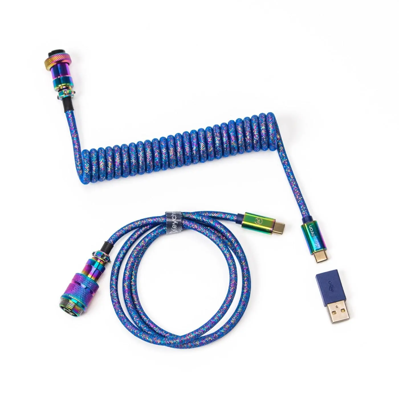 Καλώδιο πληκτρολογίου Keychron Colorful Premium Coiled Cable, USB-C - USB-C, Rainbow Blue