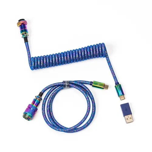 Cablu pentru tastatură Keychron Colorful Premium Coiled Cable, USB-C - USB-C, Rainbow Blue - 1