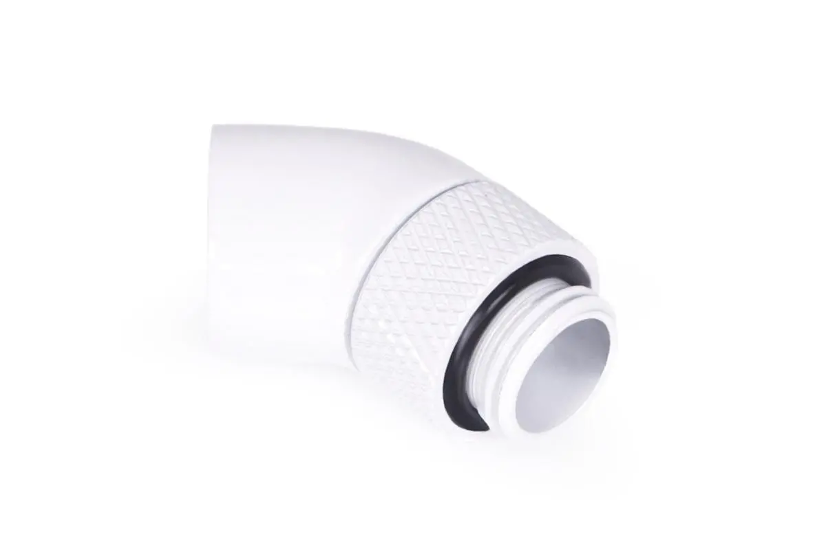Γωνιακός προσαρμογέας Alphacool Eiszapfen, 45°, G1/4 εξωτερικό προς G1/4 εσωτερικό σπείρωμα, Λευκός
