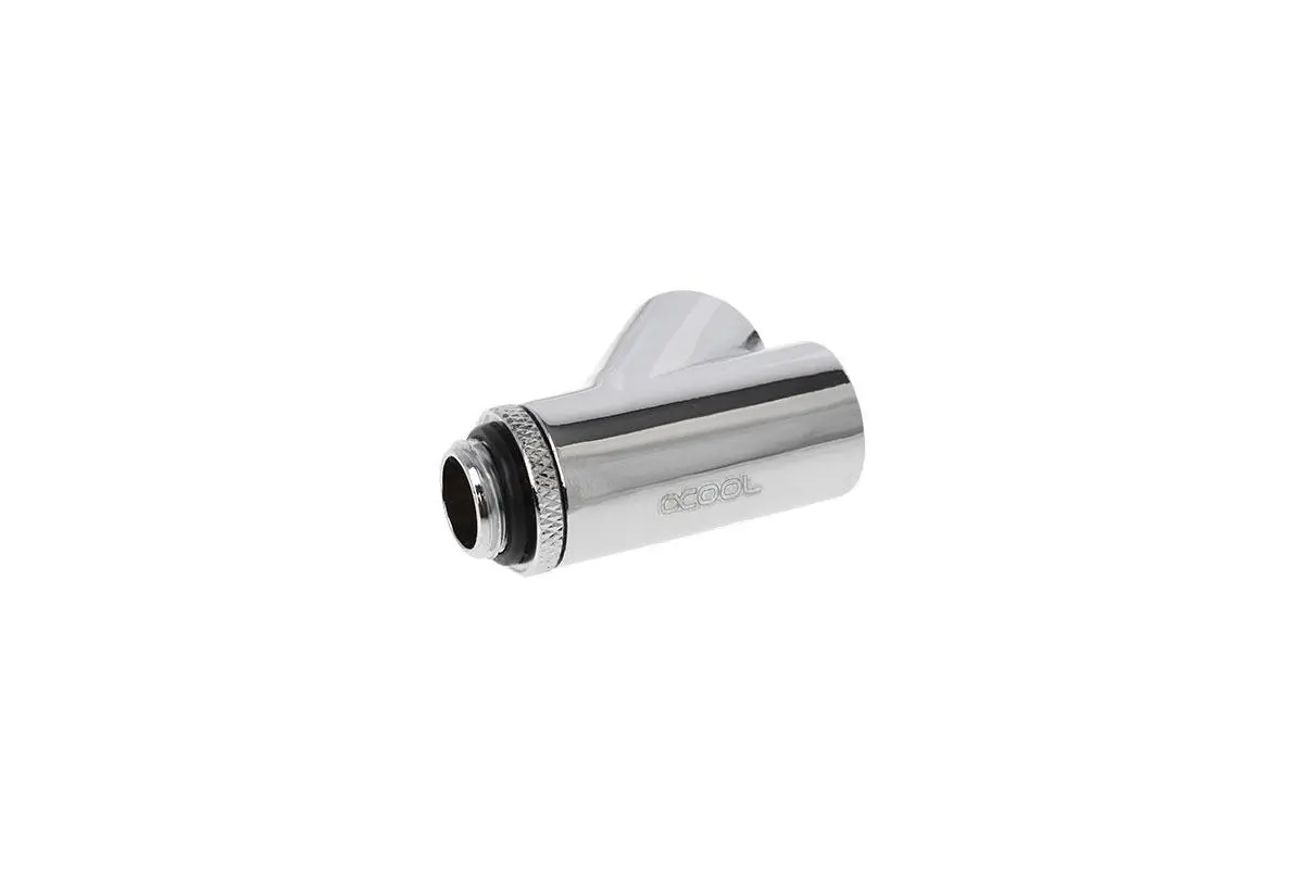 Y-конектор Alphacool Eiszapfen, Въртящ се, 45°, G1/4 външна към 2 x G1/4 вътрешна резба, Сребрист - image 1