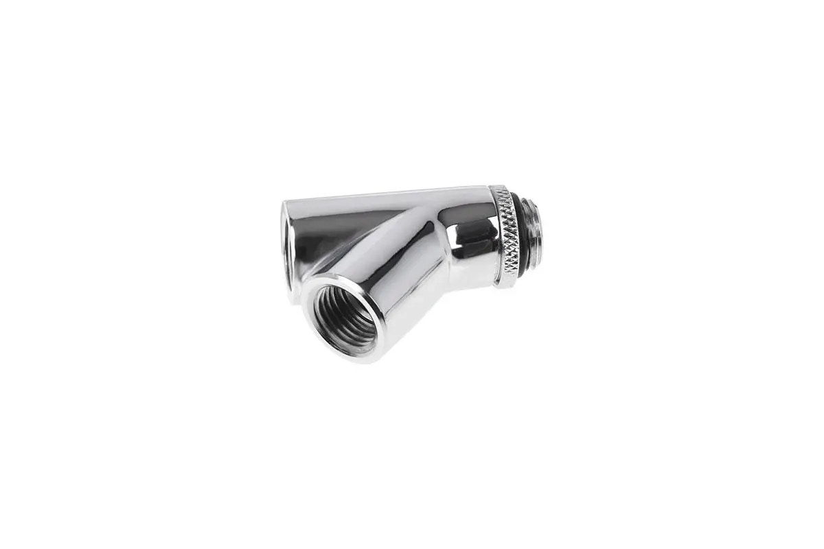 Y-конектор Alphacool Eiszapfen, Въртящ се, 45°, G1/4 външна към 2 x G1/4 вътрешна резба, Сребрист - image 2