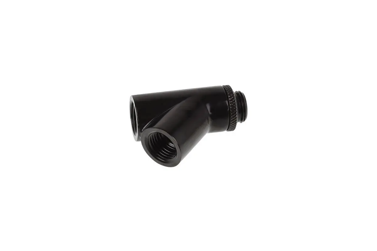 Y-конектор Alphacool Eiszapfen, Въртящ се, 45°, G1/4 външна към 2 x G1/4 вътрешна резба, Черен мат - image 2