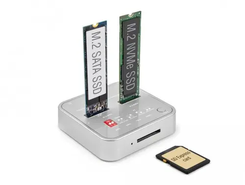 Докинг станция Delock 1 x M.2 NVMe SSD, 1 x M.2 SATA SSD, SD Express Card Reader, Клониране - image 3