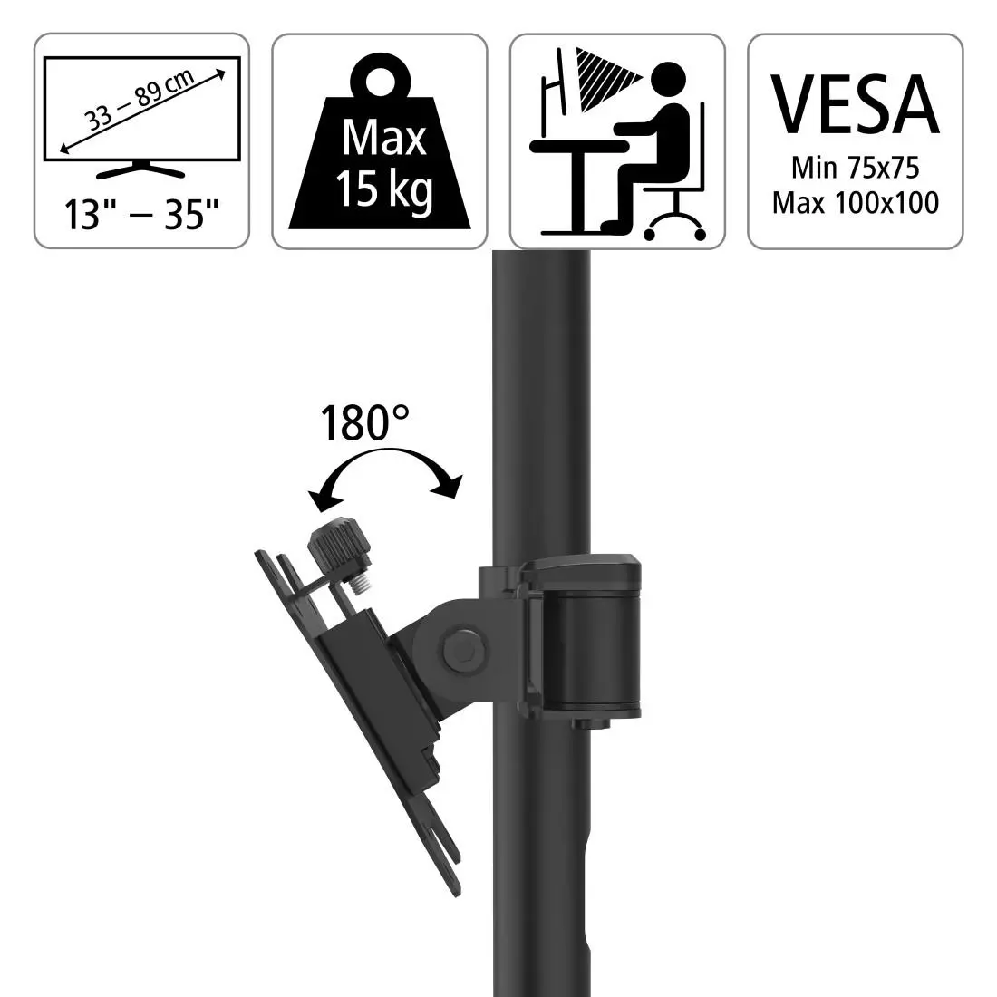 Стойка за 2 монитора за бюро HAMA Регулируема, 13" - 35", 15 кг, Swivel/Tilt, Черна - image 5