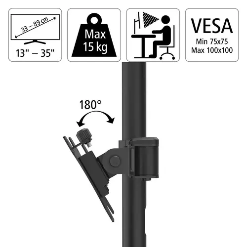 Стойка за 2 монитора за бюро HAMA Регулируема, 13" - 35", 15 кг, Swivel/Tilt, Черна - image 5