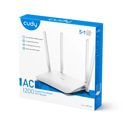 Безжичен рутер CUDY WR1300, Двубандов AC1200, 300+867 Mbps, 5x10/100/1000, Бял - image 2