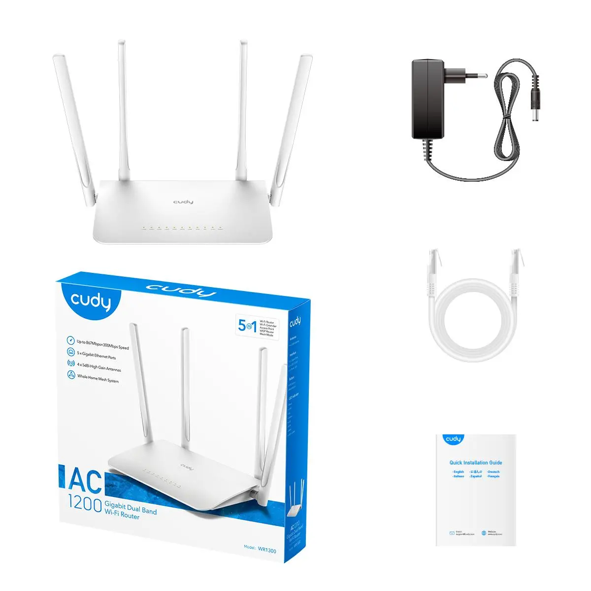 Безжичен рутер CUDY WR1300, Двубандов AC1200, 300+867 Mbps, 5x10/100/1000, Бял - image 3